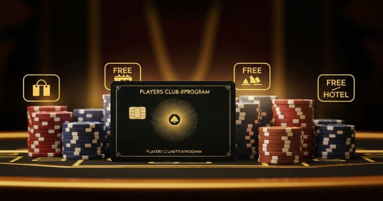 Casino players club loyalty card with chips representing comps